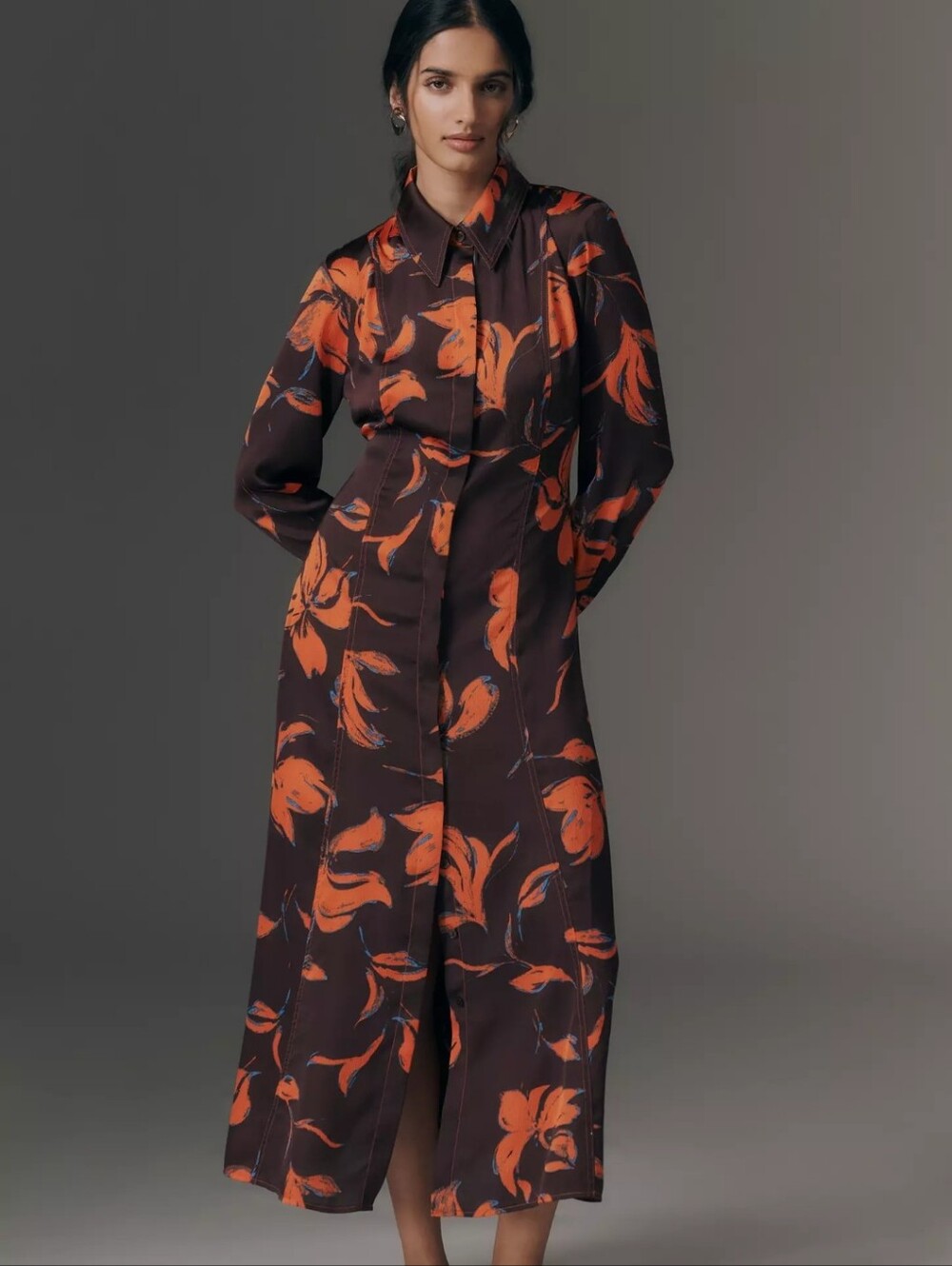 NWT Anthropologie Exquise Long-Sleeve Satin Shirtdress Size Small